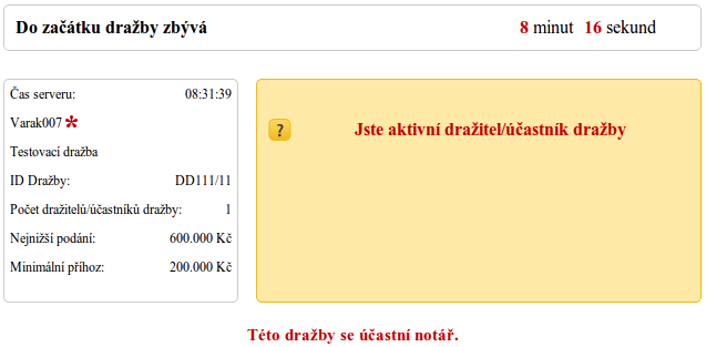 Kliknutím na odkaz Chci se odhlásit z dražby se můžete kdykoliv odhlásit z dražby. Pokud jste již Dražební jistotu složili, bude vám vrácena dražebníkem po skončení dražby.