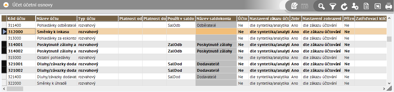 Ostatní akce Se záznamy jsou dále možné tyto akce: Tisk sestav Obnova dat Označování řádků Roztáhnutí sloupce na šířku Součet hodnot vybraného sloupce Hromadná změna hodnot Kopírování Setřiďování