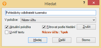 Příklad - příznak filtru v režimu detail V režimu detail se navíc zobrazí symbol, zároveň se změní podbarvení stavového pruhu na fialovou.