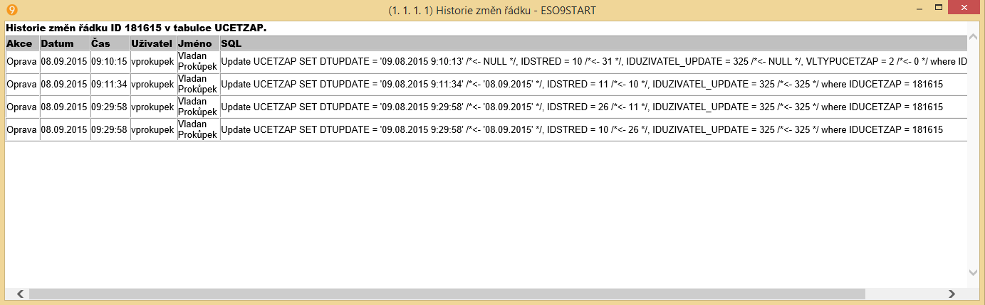 Informace o datovém řádku Je přístupné kromě pomocného menu také přes kombinaci kláves CTRL+I.