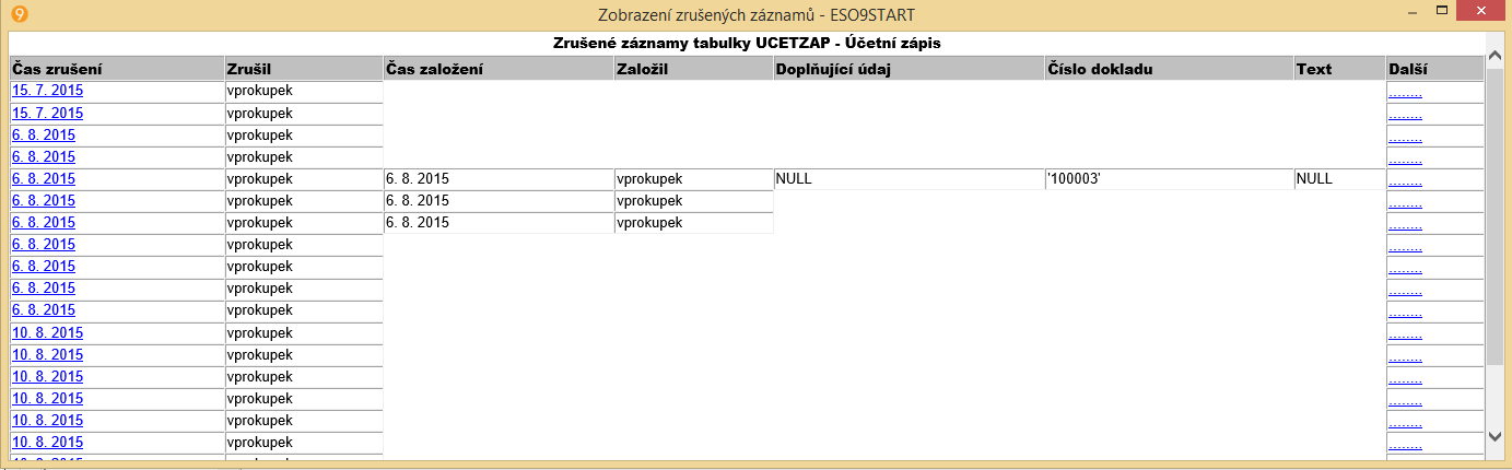 odkaz Výpis vazeb vypisuje vazby základní tabulky na jiné datové zdroje (tabulky) a položky