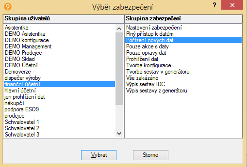 Zabezpečení stránky Akce je přístupná přes pomocné menu. Umožňuje pro aktuální stránku nastavit zabezpečení.