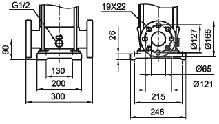 Rozměry a hmotnosti - SBI, SBN 15 Victaulic Příruba (DIN-ANSI-JIS) PN 16-25 / DN 50 Typ čerpadla Motor Rozměr [mm] P 2 Victaulic DIN příruby [kw] H1 H2 H1 H2 SBI.