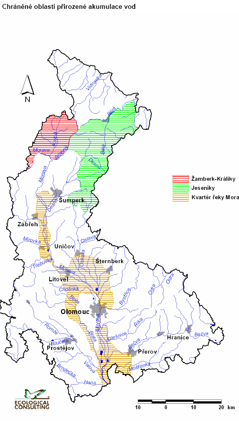 Část území Regionu Haná zasahuje ochranné pásmo vodních zdrojů (CHOPAV) - Kvartér řeky Moravy.