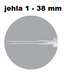 2 PŘÍPRAVA INJEKCE Krabička je vybavena dvěma jehlami: Jehla 1: jehla o 20G (38 mm dlouhá) bez bezpečnostního dílu určená pro rekonstituci Jehla 2: jehla o 20G (38 mm dlouhá) s bezpečnostním dílem