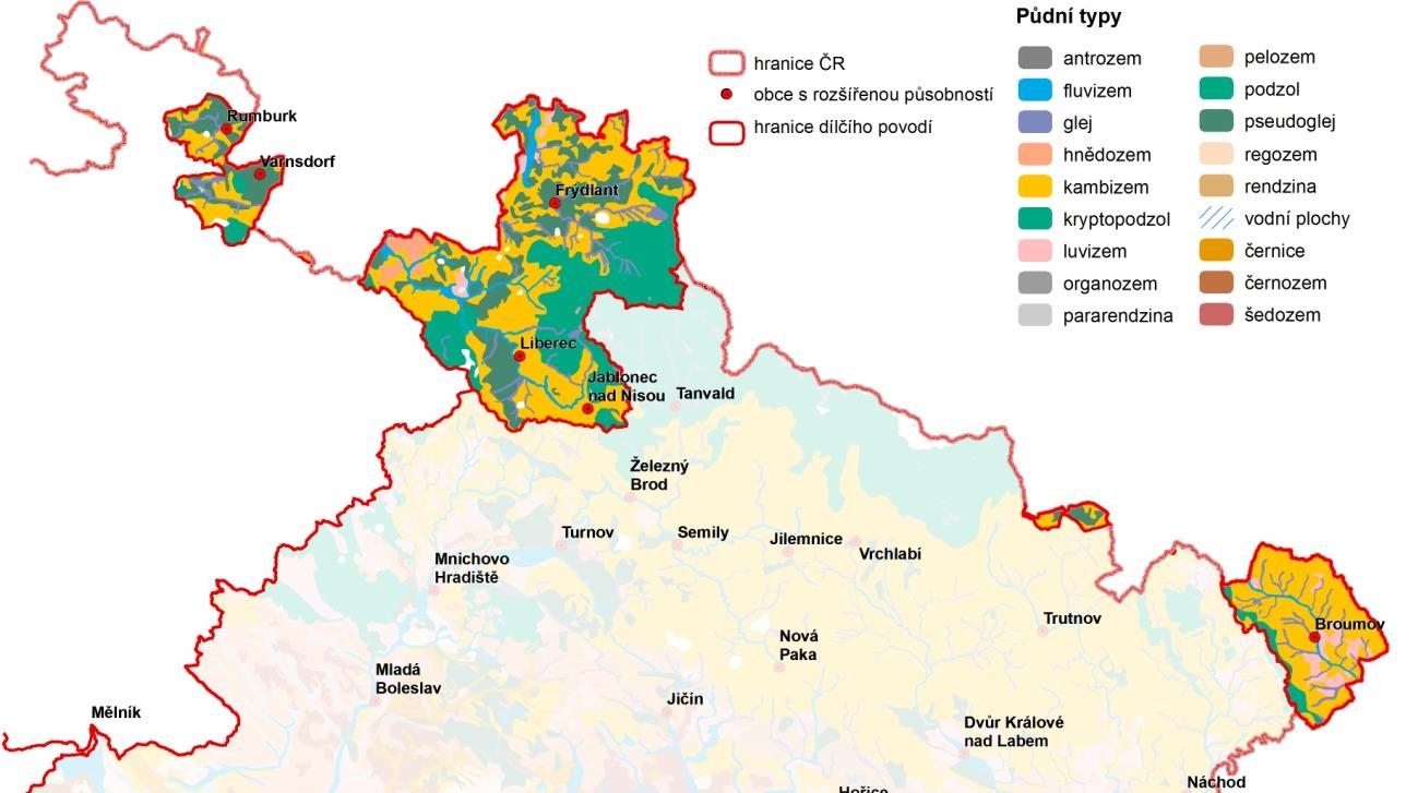 Obr. I.1.7 - Půdní poměry I.1.8. Lesní poměry a lesní hospodářství Vegetační kryt, především pak lesy, značně ovlivňuje hydrologické poměry území.