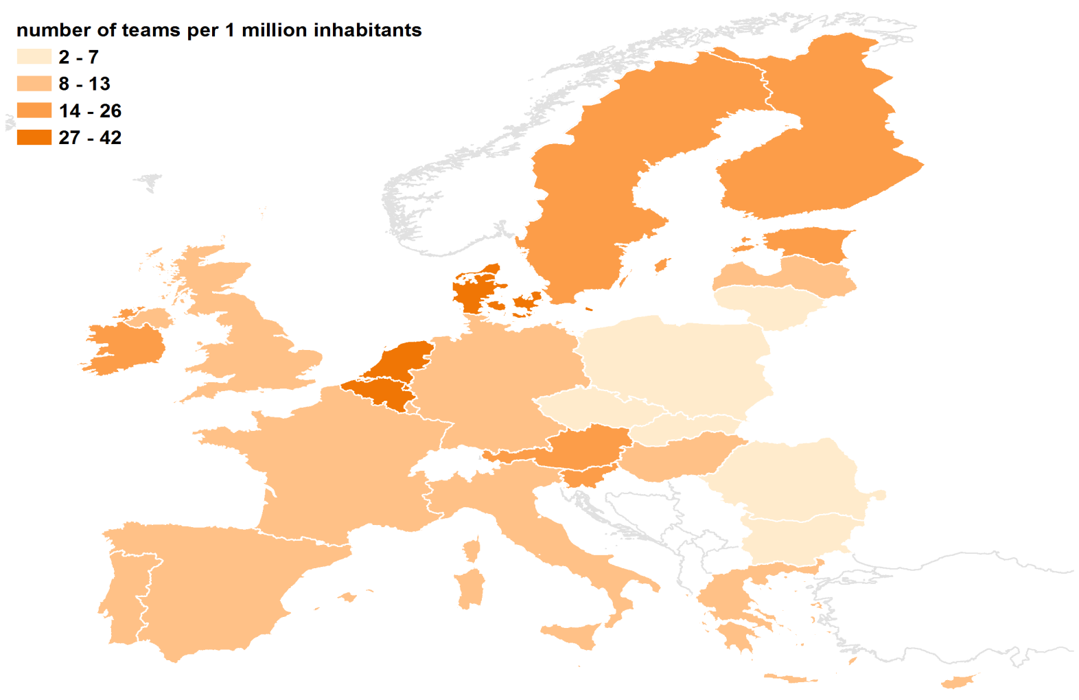 EU 27 v 7.RP - KBBE počet týmů na 1 mil.