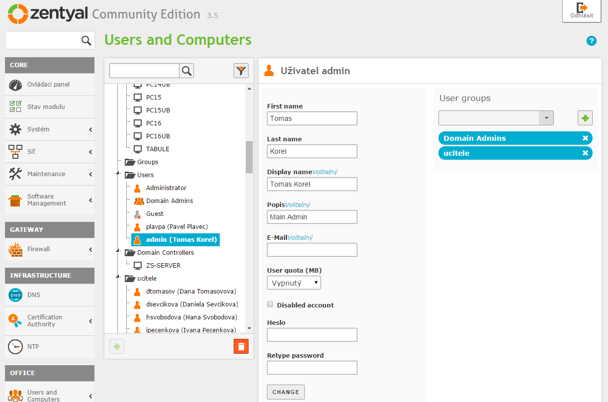 PŘÍLOHY Příloha 5 Menu uživatelů a počítačů (Users and Computers)