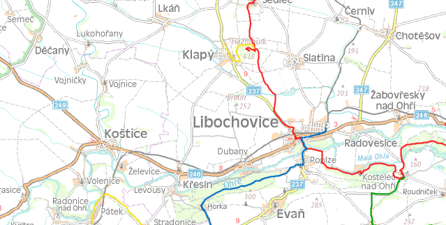 Obrázek 6 Turistické stezky v ORP Lovosice Zdroj: Mapové podklady www.projekt-kolumbus.cz 2014 Pro území SO ORP Lovosice jsou významné dvě cyklostezky: č.