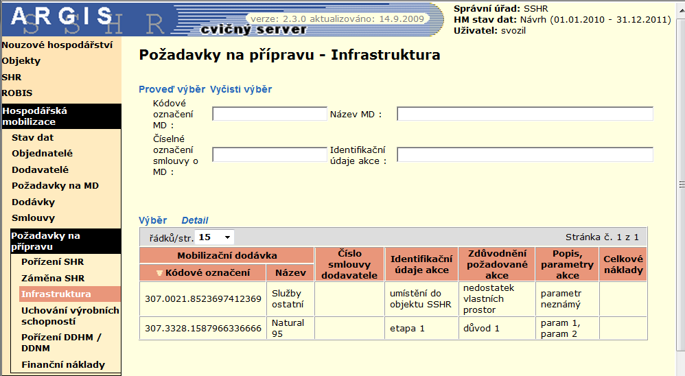 Požadavky na přípravu Záměna SHR detail Odkazem Detail z přehledu požadavků na záměnu SHR se zobrazí záznam zvýrazněného požadavku pro jeho prohlížení (bez možnosti editace). 4.7.