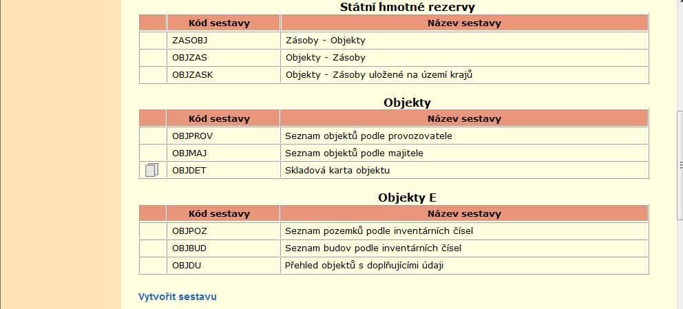 4.8 Výstupní sestavy Odkaz Výstupní sestavy na levé liště zobrazí stejnojmennou stránku obsahující přehled všech výstupních sestav, které má