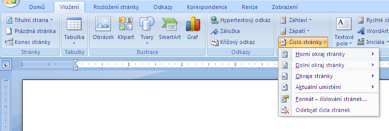 Vložení čísla stránky vyberte umístění pro číslo stránky z předdefinovaných variant změna číslování od 1 formát číslování stránek pro číslování stran může být