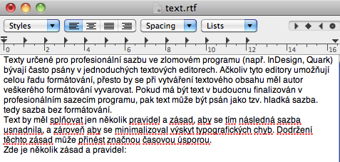 Texty určené pro sazbu ve zlomovém programu (např.