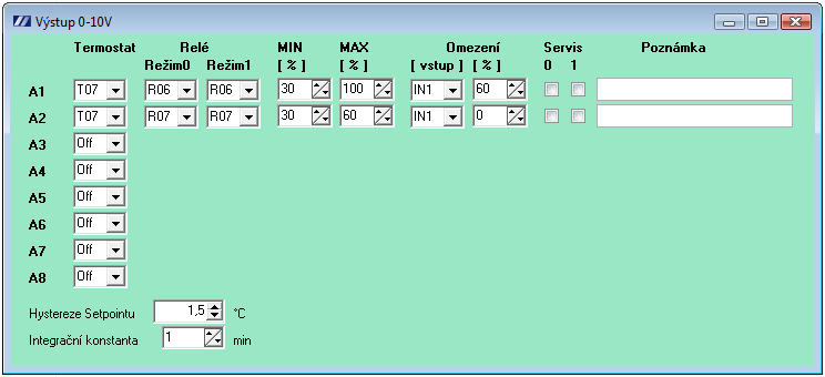 Programovatelný termostat Strana č. 7 z 9 Nastavení výstupu 0-10V Slouží k nastavení výstupu 0-10V. Termostat : termostat, podle kterého se výstup řídí.