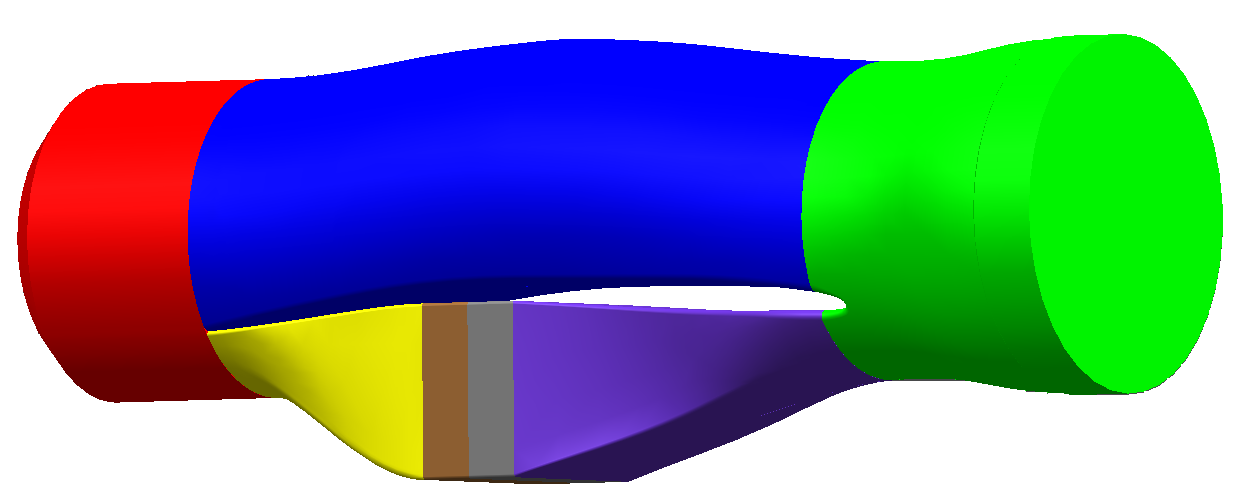 Obr. 5. Objemy symetrického modelu Vlastní tvorba výpočtové sítě se odehrávala v programu Gambit 2.3.16, který tvoří preprocesor CFD systému Fluent Inc.