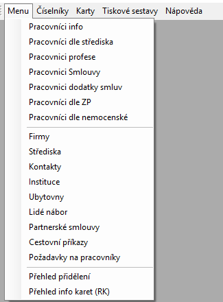 Personal Základní rozložení aplikace Aplikace po spuštění vypadá následovně. Jedná se o klasické Windows menu.