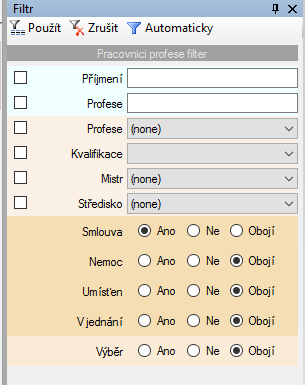 Filtrování Filtry jsou rozděleny do čtyř základních skupin, které se liším možností zadávání dat.