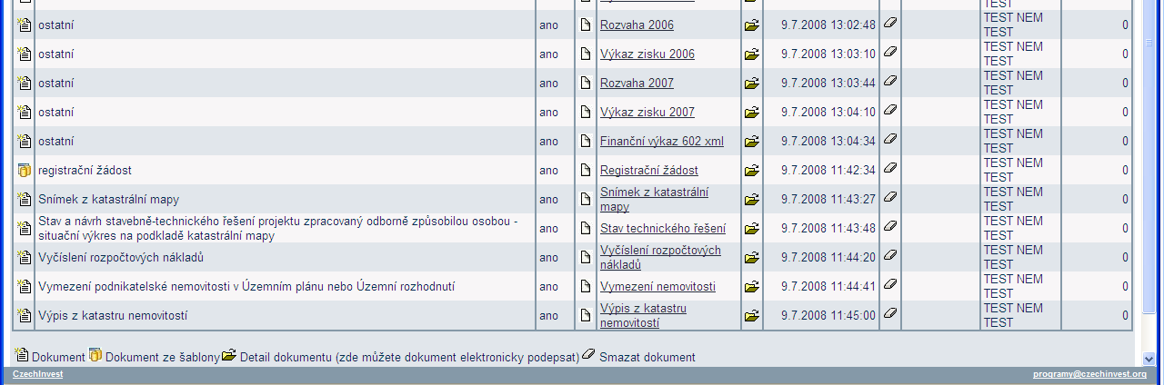 Dále do záložky Projekt Seznam dokumentů vložte naskenované rozvahy a výkazy zisku a ztrát za sledované období včetně FV ve formátu 602 xml filler a elektronicky podepište.