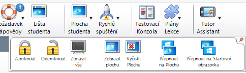 V levé části jsou obecné informace o studentovi, počítači a aktuálnímu datu. Uprostřed lišty jsou základní informace o hodině z Deníku.