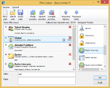 5.21. Plány lekce Poměrně zajímavá funkce NSS, která vám umožňuje naskriptovat a zautomatizovat hodinu dle jednotlivých úkonů tak, jak má jít za sebou.
