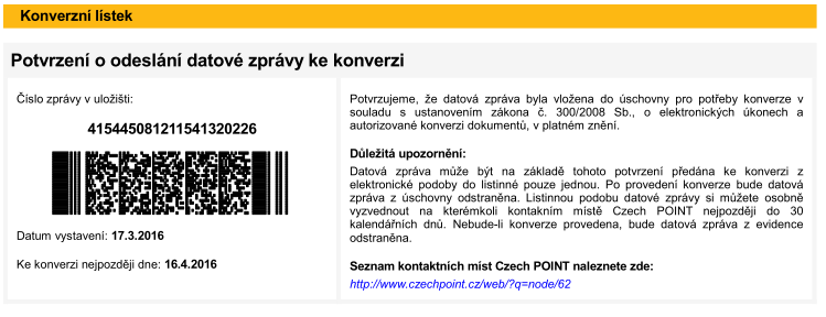 Detail konverzního lístku Datová zpráva konverze Autorizovanou