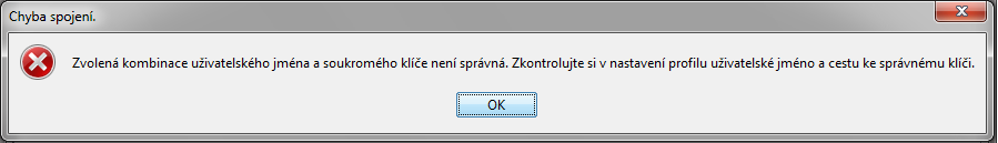 4.5 Kombinace uživatelského jména a klíče Kombinace klíče a uživatelského jména není správná.