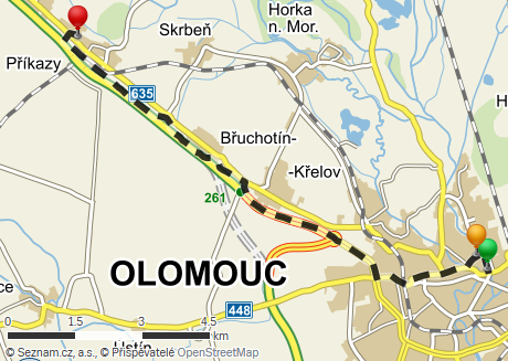 Mapa 6: Trasa z Olomouce k Hanáckému skanzenu Příkazy, zdroj: www.mapy.