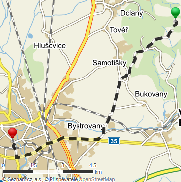 cz Délka trasy: 2,2 km Mapa 13: Trasa autobusem