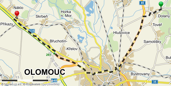 Mapa 14: Trasa autobusem z centra ke zřícenině Kartouzka, zdroj: www.mapy.