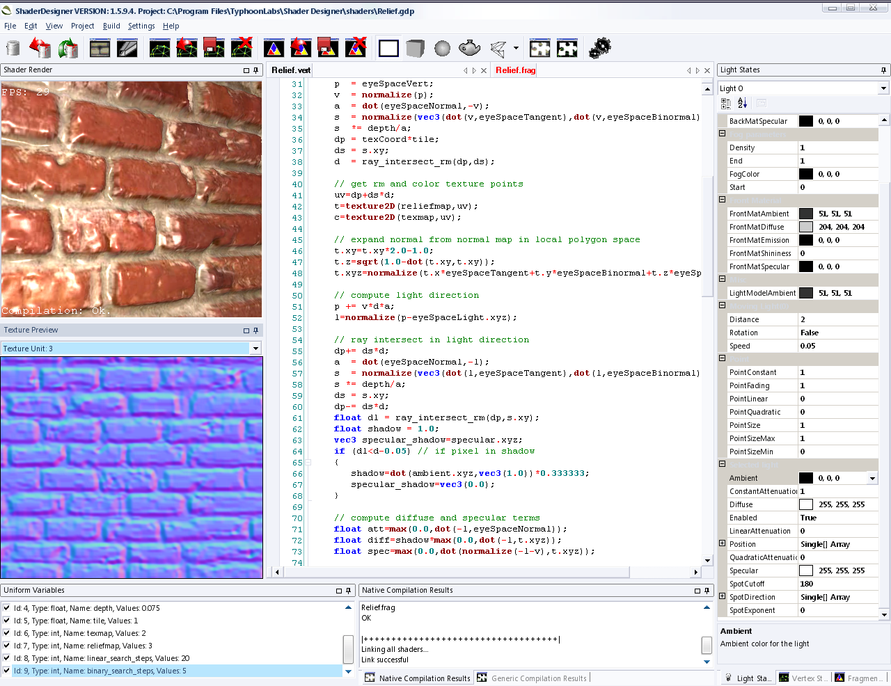 UTB ve Zlíně, Fakulta aplikované informatiky 50 6.2 Shadering pomocí GLSL Engine pro shadering využívá jazyk The OpenGL Shading Language (viz 7.1.3).