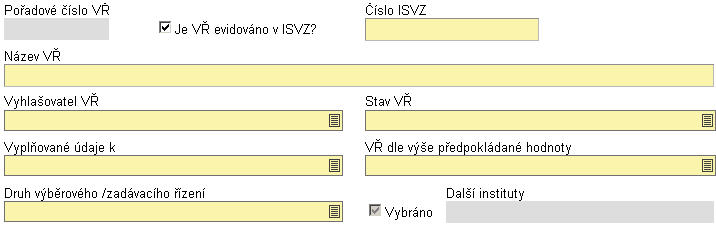 Obrázek 115: Záloţka Výběrové řízení Část I - Pořadové číslo VŘ (automaticky doplněno) Automaticky generované číslo, needitovatelné pole. Slouţí k jednoznačnému označení VŘ.