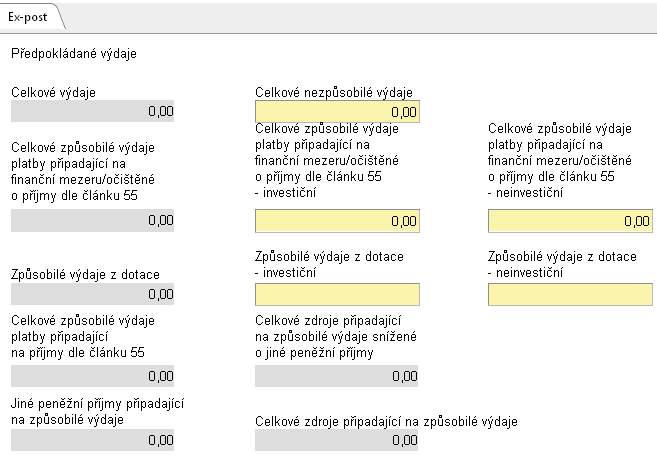 20.2.2. Typ financování ex-post Vyplnění ţádosti o ex-post platbu (ex-post).