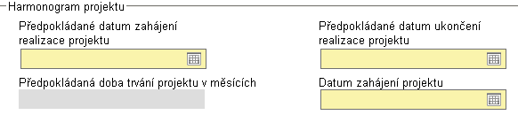 Obrázek 49: Záloţka Projekt Část III - Datum zahájení projektu Viz definice PPŢ. - Předpokládané datum zahájení realizace projektu Viz definice PPŢ.