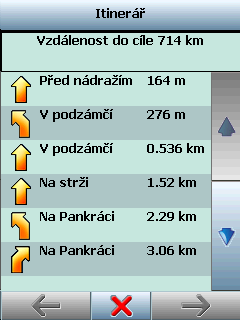 39 Navigator 6 Kliknutím na tlacítko prehled cesty se zobrazí celá cesta. Je pozastaveno centrování mapy na GPS pozici. Tato funkce je uzitecná, když chcete zobrazit nebo najít jiné místo na mape.