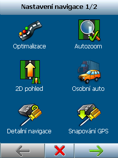73 Navigator 6 Při navigaci se automaticky zapíná centrování mapy a rotace mapy. Po ukončení navigace se tyto nastavení vracejí do původního stavu. 12.