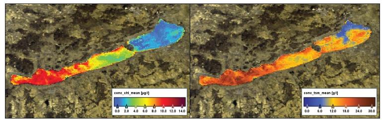 Voda Obsah chlorofylu Obsah rozpuštěných sedimentů Kvalita vody v jezeře Balaton v březnu 2012 Zdroj: ESA - Envisat prostorové rozlišení v ukázce 300 m Envisat stejné možnosti