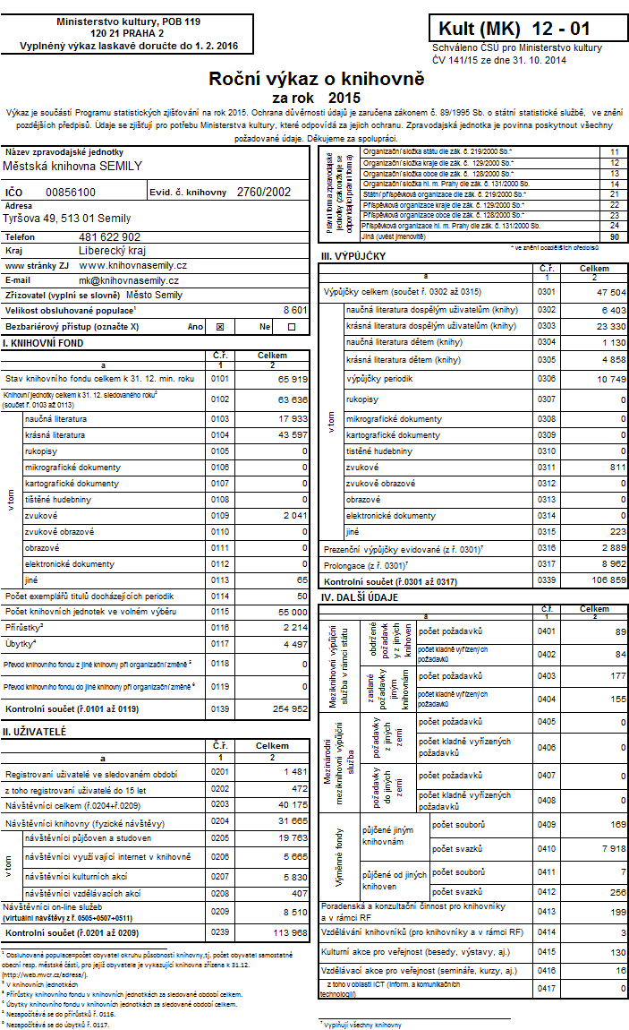 5.3. Roční výkaz o knihovně