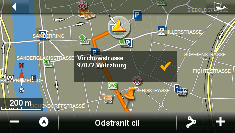 Stav GPS: Otevře okno STAV GPS. V něm si můžete prohlédnout podrobnosti o příjmu GPS. Můžete také uložit data vaší aktuální polohy (viz "Stav GPS, uložení aktuální polohy", str. 74)