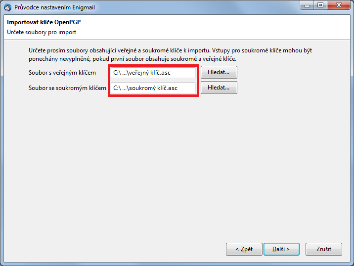 Nyní je třeba zadat do příslušných polí zadat cestu