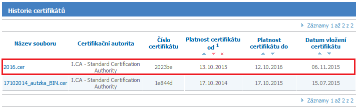 10.1 Nahrání nového certifikátu Nahrání nového certifikátu je možné v oblasti Registrační údaje Nahrát nový certifikát. Návod na získání certifikátu je dostupný v první kapitole této příručky.