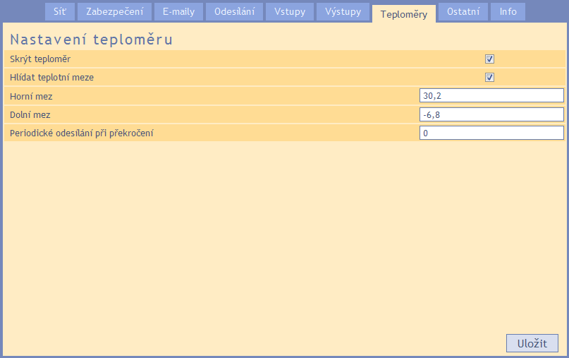 Quido ETH T e p l o m ě r y Zde se nastavují parametry teploměru připojeného ke Quidu. Skrýt teploměr obr.