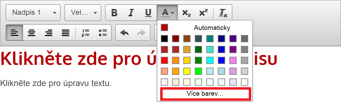 5.6. Změna barvy textu Pokud budete chtít změnit barvu části textu, vyberte pomocí myši text, který chcete obarvit, klikněte na šipku u tlačítka Barva textu a zvolte barvu, jakou má text mít (viz.