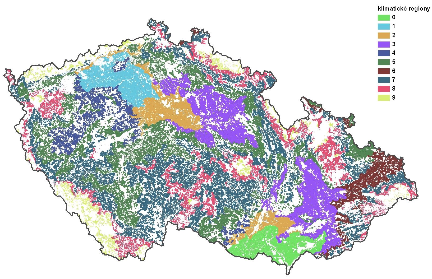 Mapa klimatických regionů dle metodiky