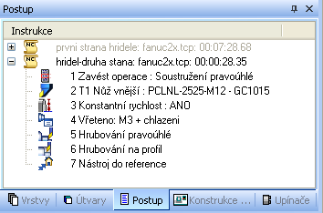 Přehled kroků při tvorbě pracovního postupu v CAD/CAM systému 35 Jednotlivé volené položky jsou zaznamenány do okna instrukcí. Jedná se např.