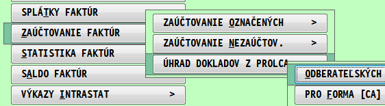 Zaúčtovanie úhrad faktúr z registračnej pokladne PROLCA.