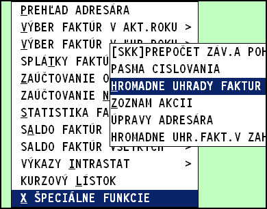 Postup: Ak počas účtovania bankového výpisu narazíte na účtovanie sumy, ktorá je úhradou viacerých faktúr, prerušíte účtovanie výpisu a prejdete do modulu faktúr, zapíšte si ale číslo práve použitého