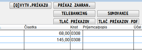 Oprava údajov na vytvorených riadkoch je možná klávesom E v príslušnom riadku. Na tlač sa dostanú údaje nachádzajúce sa na obrazovke.