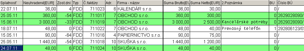 Počet zostáva k úhrade: o zadávame koľko dní zostáva dokladu od aktuálneho systémového dátumu k úhrade...napr.