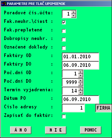 Tlač upomienok Funkcia modulu PROLFA v Tlač upomienok je určená na spracovanie a vytlačenie upomienok na odberateľa jednotlivo alebo aj viacerých hromadne. PARAMETRE: «Por.