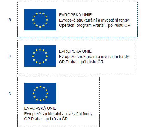 16.3.3. Pužití lg ZNAK EU V rzšířené a vertikální verzi se ke znaku EU v jedné z barevných variant se přidává plcha s dplňkvým textem (v černé, bílé neb základní mdré barvě).